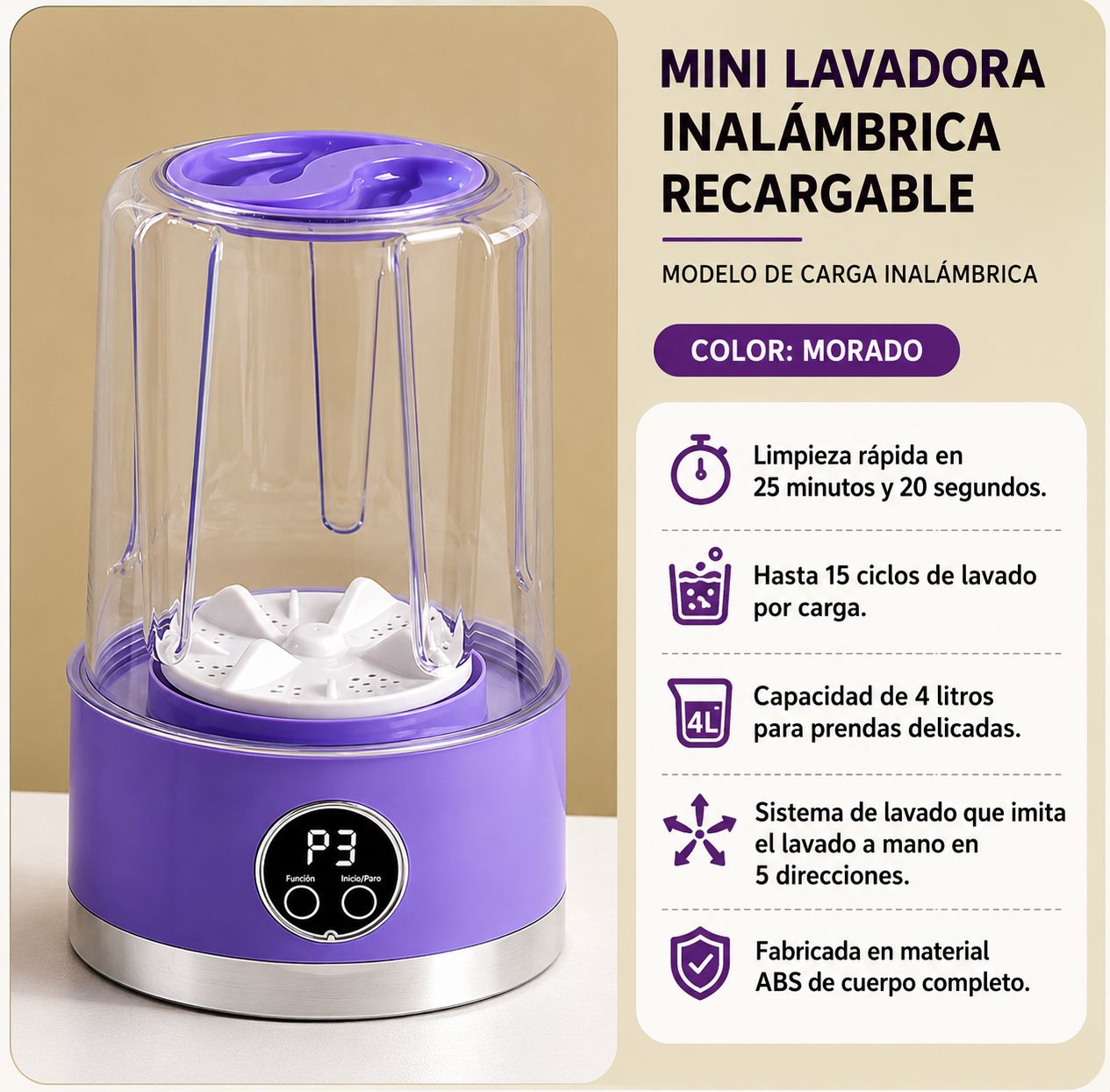 Mini Lavadora Portatil Recargable Usb